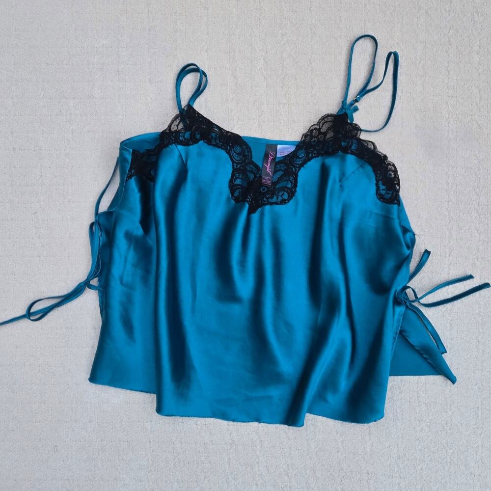 dreamgirl teal satin lace trim cami ♡